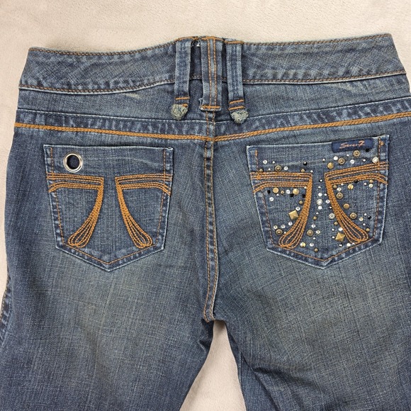 Seven7 Jeans Womens 29 Blue Bootcut Stretch Denim Embellished Rhinestone Jeans - Picture 6 of 13